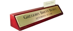 Rosewood Piano Finish Deskplate - Brushed Gold Name Plate with a Shiny Gold Border, Card Slot