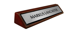 Rosewood Piano Finish Desk Plate - Brushed Silver Name Plate