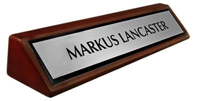 Rosewood Piano Finish Desk Plate - Brushed Silver Name Plate
