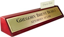 Rosewood Piano Finish Deskplate - Brushed Gold Name Plate with a Shiny Gold Border, Card Slot